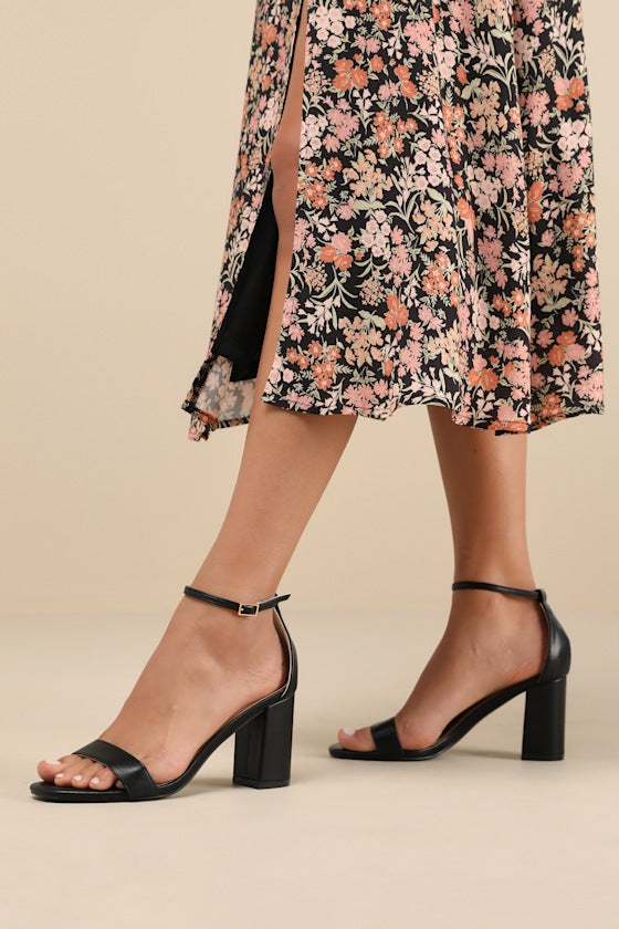 Arylee Black Ankle Strap Heels
