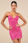 Immaculate Energy Shiny Pink Dotted Mesh Bodycon Mini Dress