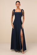 Love Me Forever Navy Blue Square Neck Maxi Dress
