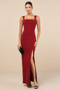 Inspiring Allure Wine Red Square Neck Column Maxi Dress