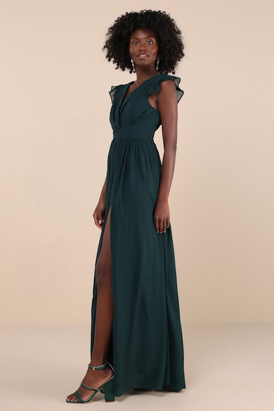 Gorgeous Goal Emerald Pleated Backless Surplice Maxi Dress