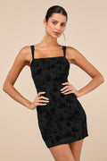 Stunning Status Black Mesh Velvet Burnout Bustier Mini Dress
