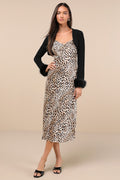 Beyond Confident Leopard Print Satin Slip Dress and Shrug Set