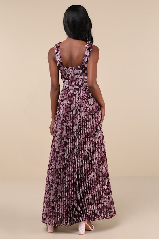 Illustrious Aura Plum Purple Floral Bustier Tie-Strap Maxi Dress
