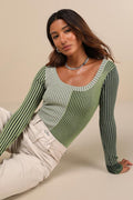 Mod Cutie Green Color Block Ribbed Long Sleeve Bodysuit