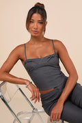 Katira Charcoal Grey Knotted Bustier Cami Crop Top