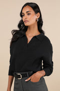 Cozy Forecast Black Collared Pullover Sweater
