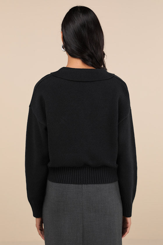 Cozy Forecast Black Collared Pullover Sweater