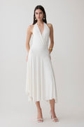 Krish Hankie Halter Midi Dress - White