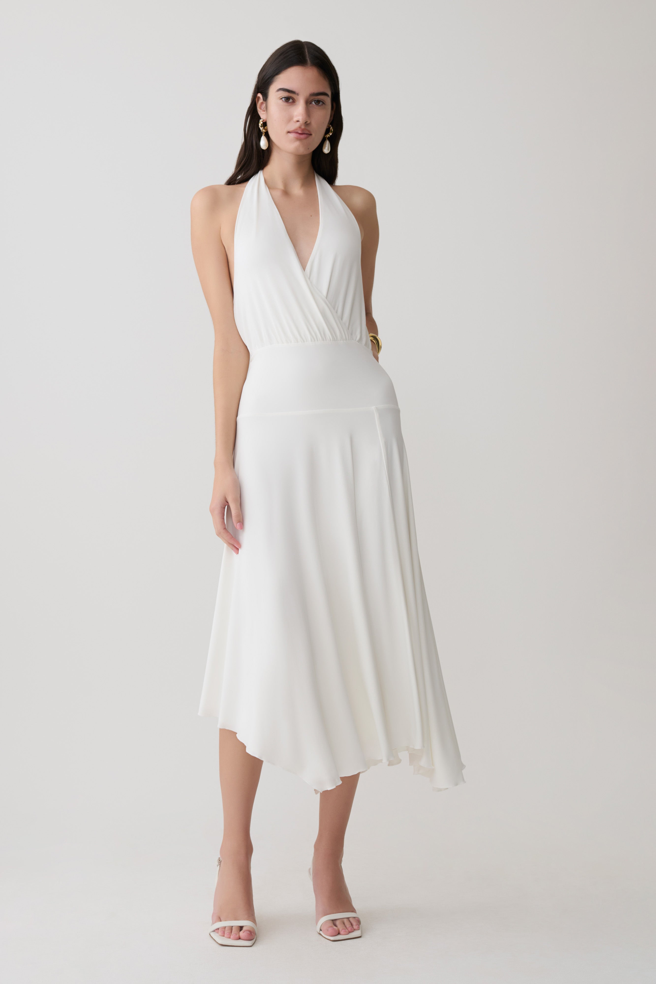 Krish Hankie Halter Midi Dress - White