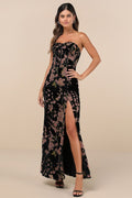 Luxurious Allure Black Burnout Velvet Strapless Maxi Dress