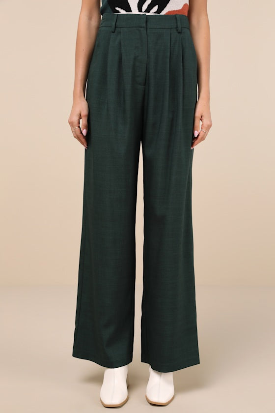 Bold Poise Dark Green High-Rise Straight-Leg Trouser Pants