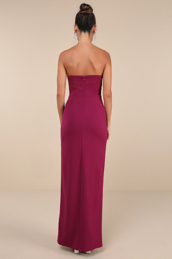 Elevated Sparkle Magenta Rhinestone Strapless Maxi Dress