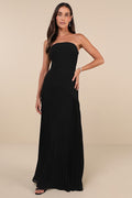 Celebratory Aesthetic Black Pleated Strapless Maxi Dress