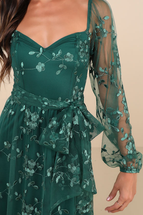 Darling Charisma Emerald Mesh Embroidered Midi Dress