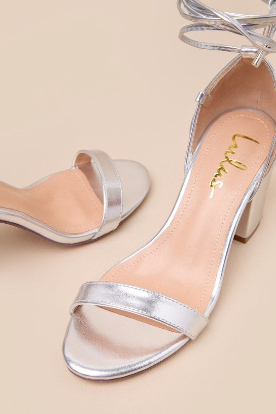 Kaira Silver Lace-Up Heels