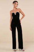 Fabulous Instinct Black Velvet Pearl Strapless Jumpsuit