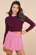 Adored Pose Pink Tweed Lurex Pleated High-Rise Skort
