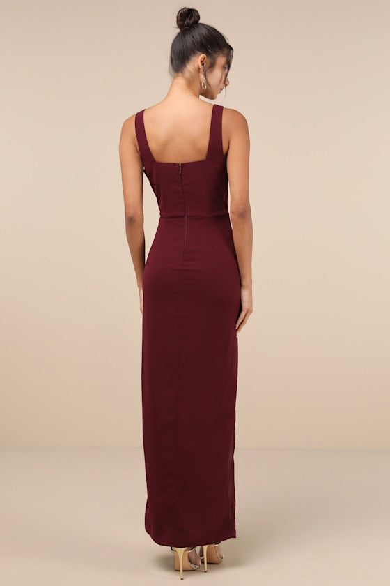Glamorous Disposition Burgundy Ruched Maxi Dress