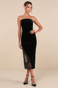 Feeling So Luxe Black Velvet Mesh Sequin Strapless Midi Dress