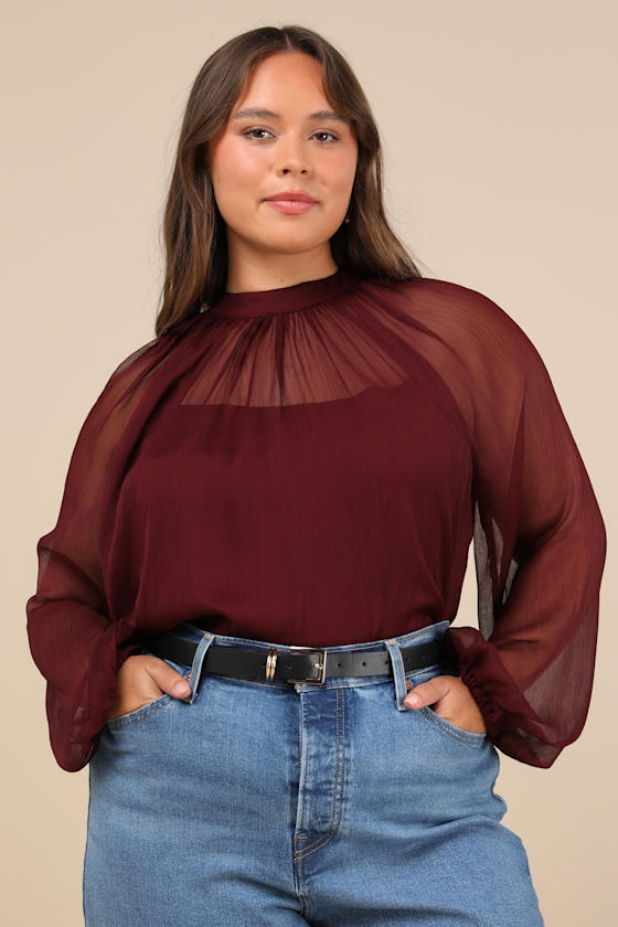 Angelically Airy Burgundy Balloon Sleeve Top