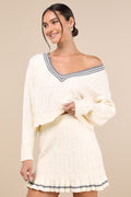Studious Charm Ivory and Heather Grey Cable Knit Mini Skirt