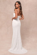 Momentous Love White Beaded Bustier Mesh Mermaid Maxi Dress
