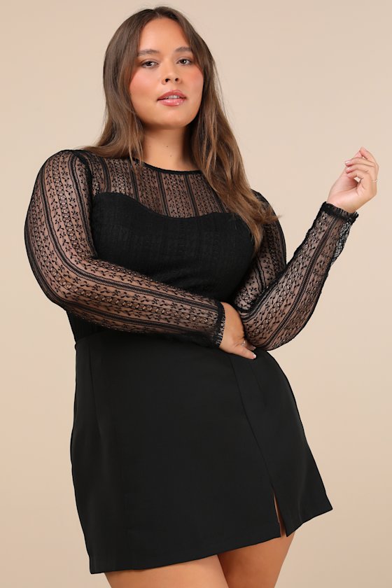 Sheer Passion Black Sheer Lace Long Sleeve Bodysuit