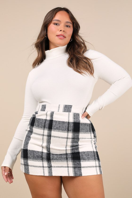 Wilde Ivory Ribbed Long Sleeve Mock Neck Bodysuit