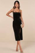 Gorgeous Composure Olive Velvet Lace-Up Sleeveless Midi Dress