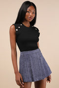 Adored Pose Navy Blue Tweed Lurex Pleated High-Rise Skort