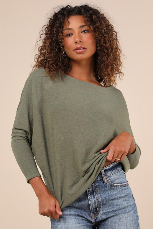 Verla Olive Green Dolman Sleeve Sweater Top