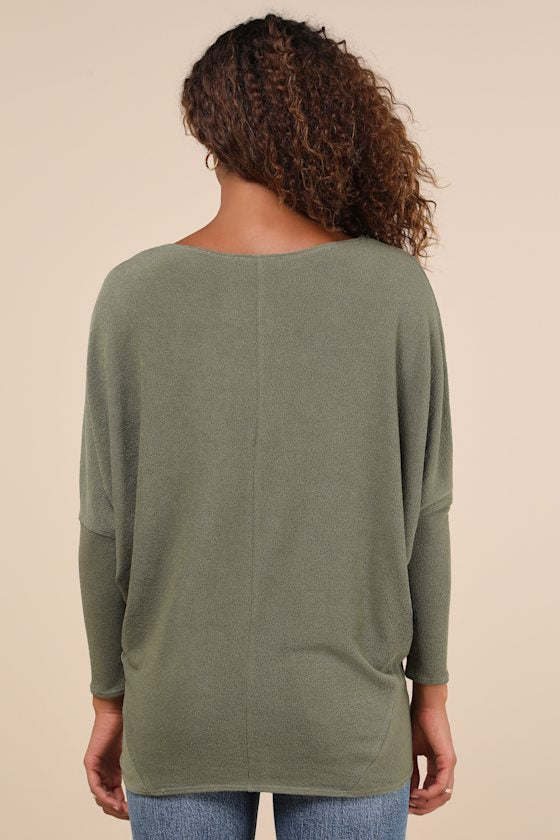 Verla Olive Green Dolman Sleeve Sweater Top