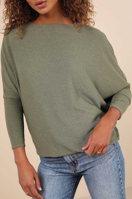 Verla Olive Green Dolman Sleeve Sweater Top