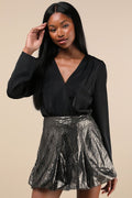 Majorly Glam Gold and Black Lace Bubble-Hem Mini Skirt