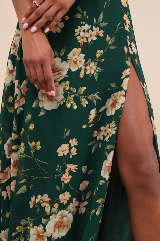 Remarkable Arrival Emerald Green Floral Sleeveless Maxi Dress