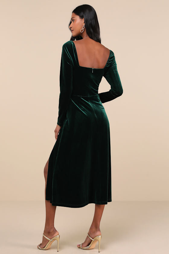 Precious Impression Emerald Green Velvet Bustier Midi Dress