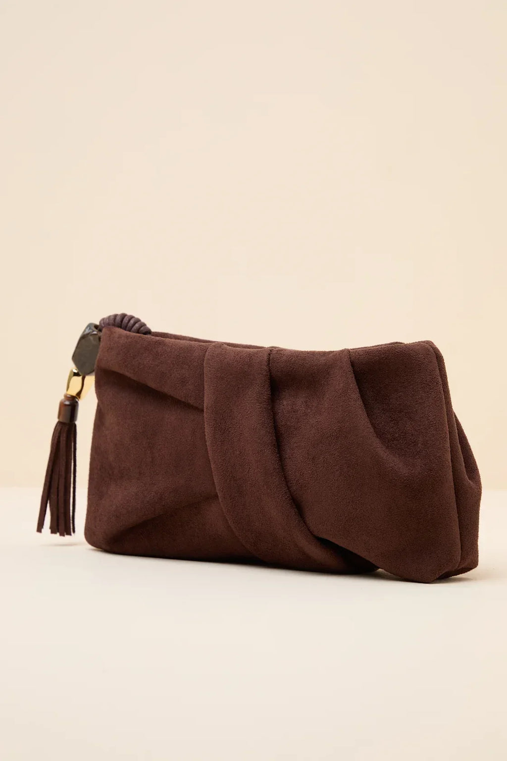 Louela Chocolate Suede Clutch