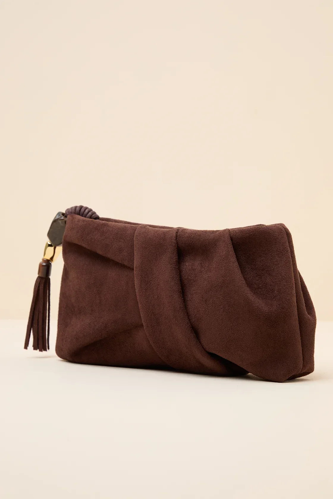 Louela Chocolate Suede Clutch