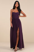 Luxe Favorite Dark Purple Strapless Ruched Maxi Dress