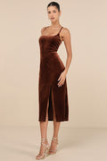 Gorgeous Composure Brown Velvet Lace-Up Sleeveless Midi Dress