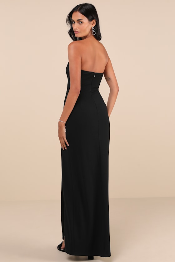 Memorably Iconic Black Strapless Lace Bustier Maxi Dress
