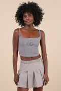 Perfect Bustier Ever Grey Ruffled Buckle Lace-Up Bustier Top