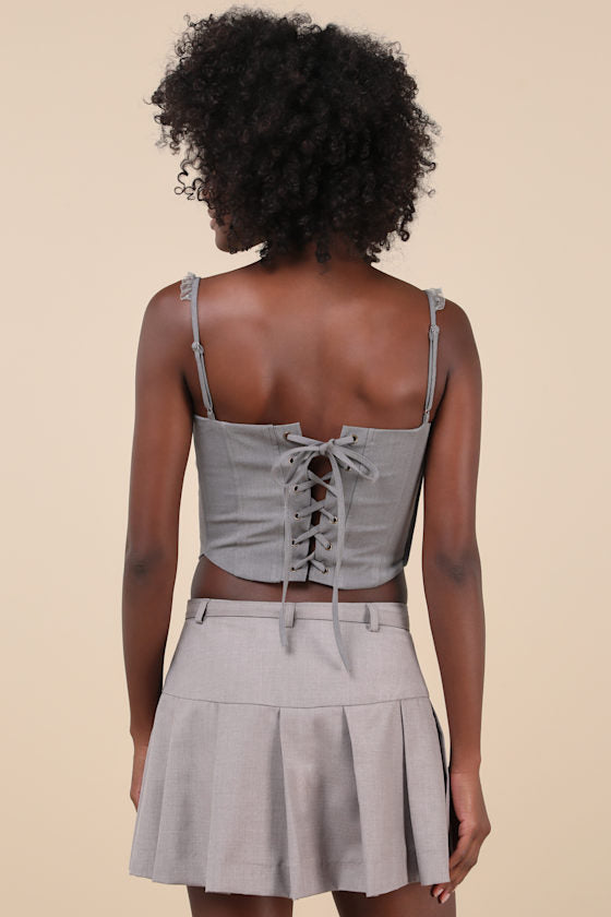 Perfect Bustier Ever Grey Ruffled Buckle Lace-Up Bustier Top