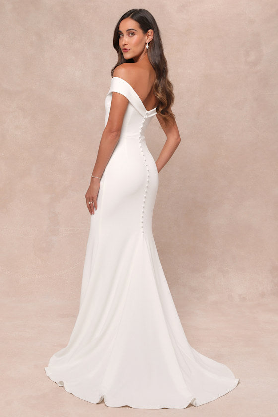 Arienne White Off-the-Shoulder Mermaid Maxi Dress