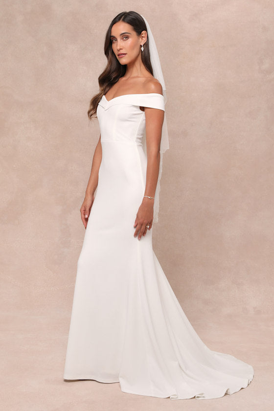 Arienne White Off-the-Shoulder Mermaid Maxi Dress