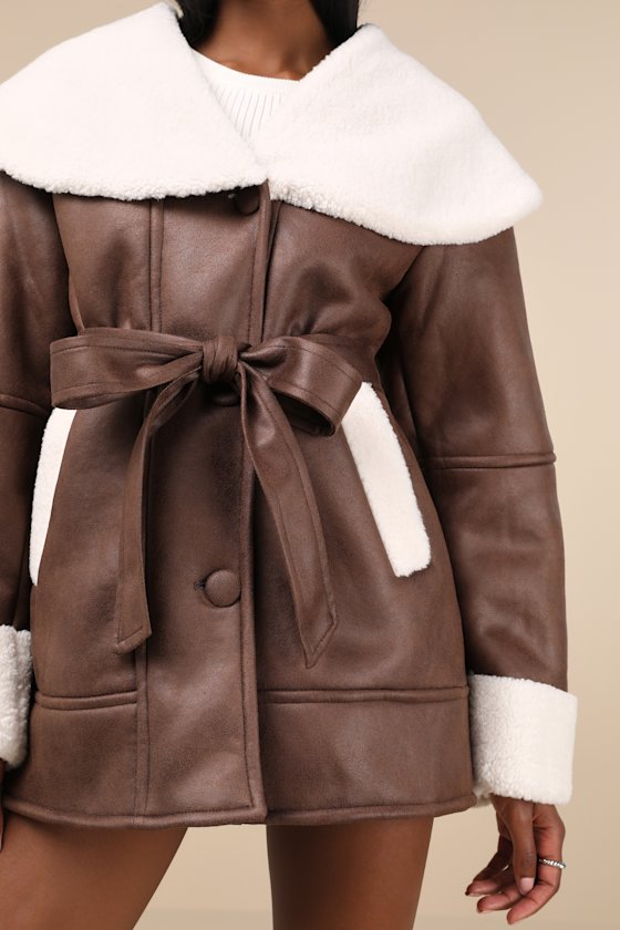 Paris Brown and White Oversized Shearling Jacket