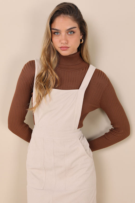 Embracing Autumn Cream Corduroy Pinafore Mini Dress