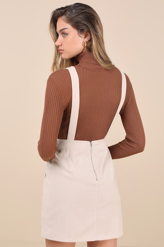 Embracing Autumn Cream Corduroy Pinafore Mini Dress