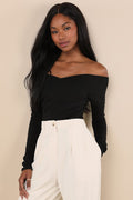 Designated Cutie Black Long Sleeve Surplice Top